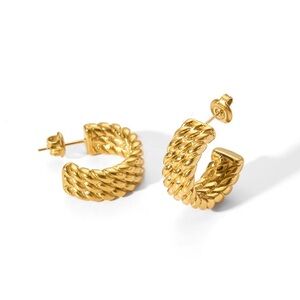 NEW💎18K Gold Plated Braided Hoop Earrings*Rope Chain Earrings*Twisted Hoop